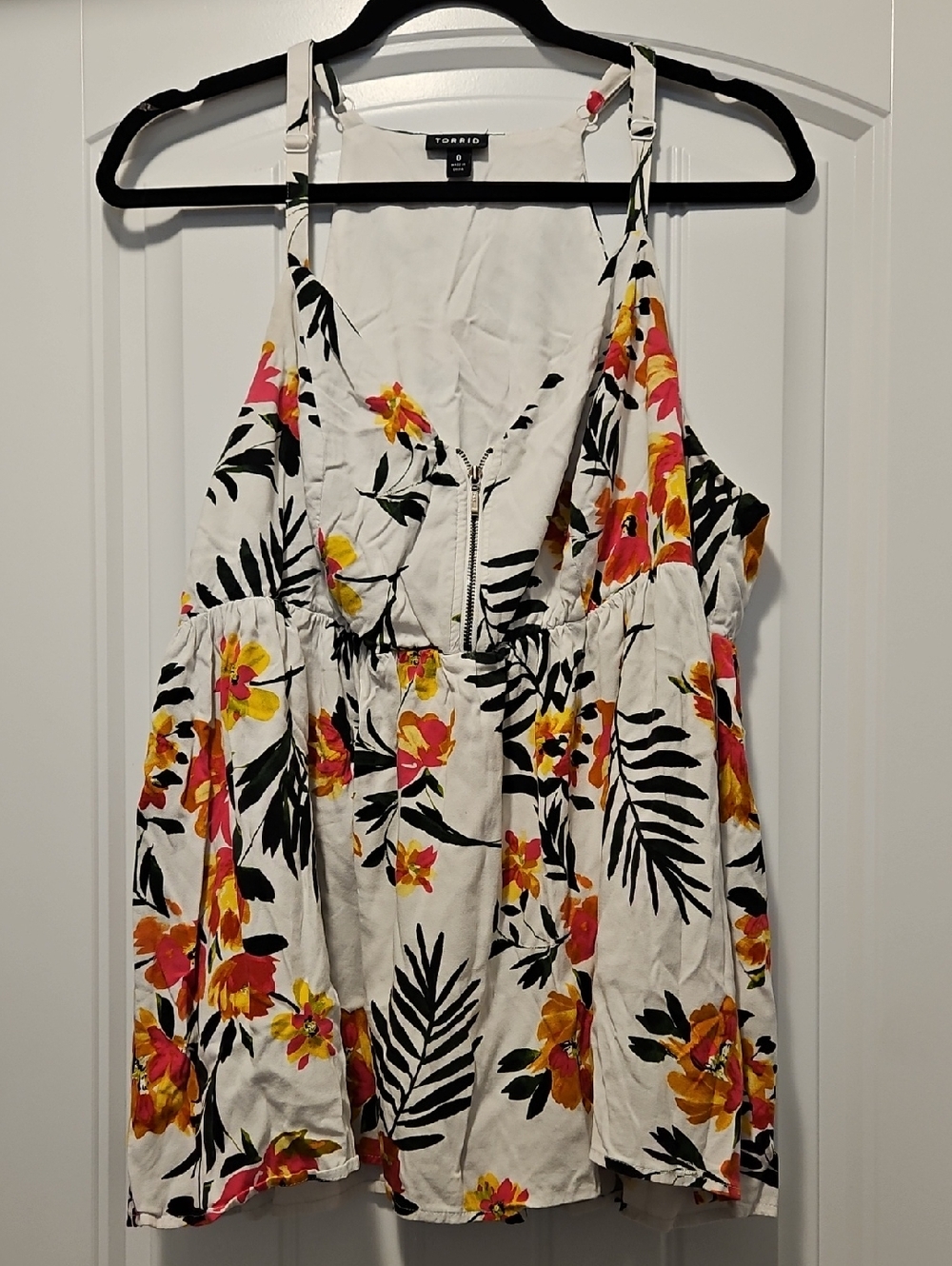 torrid White Tropical Zip-Front Racerback Top